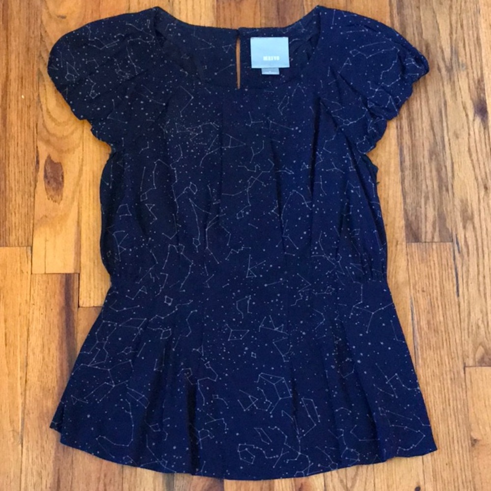 Rare Anthropologie Maeve Constellation Silk Peplum Stary top XS/0
